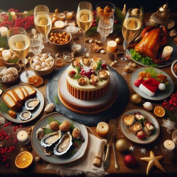 C:\Users\user\Downloads\Réveillon Christmas Eve dinner in France with oysters, foie gras, roasted meat, and bûche de Noël.png